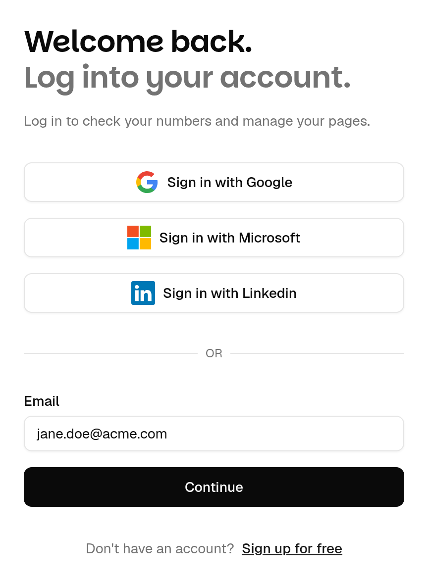 The sign-in page